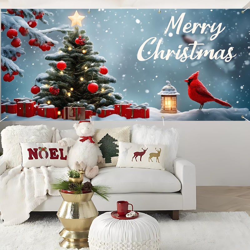 ANNA QUEEN Christmas Garage Door Banner 6x13FT, Cardinal Bird & Ornament Christmas Tree Scene, Large Outdoor Garage Door Cover for Holiday Yard Decorations, Winter Snow Xmas Party Backdrop - Image 5